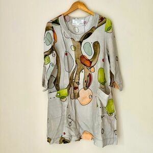 Grizas | 100% Linen Abstract Print Tunic Dress | Size M